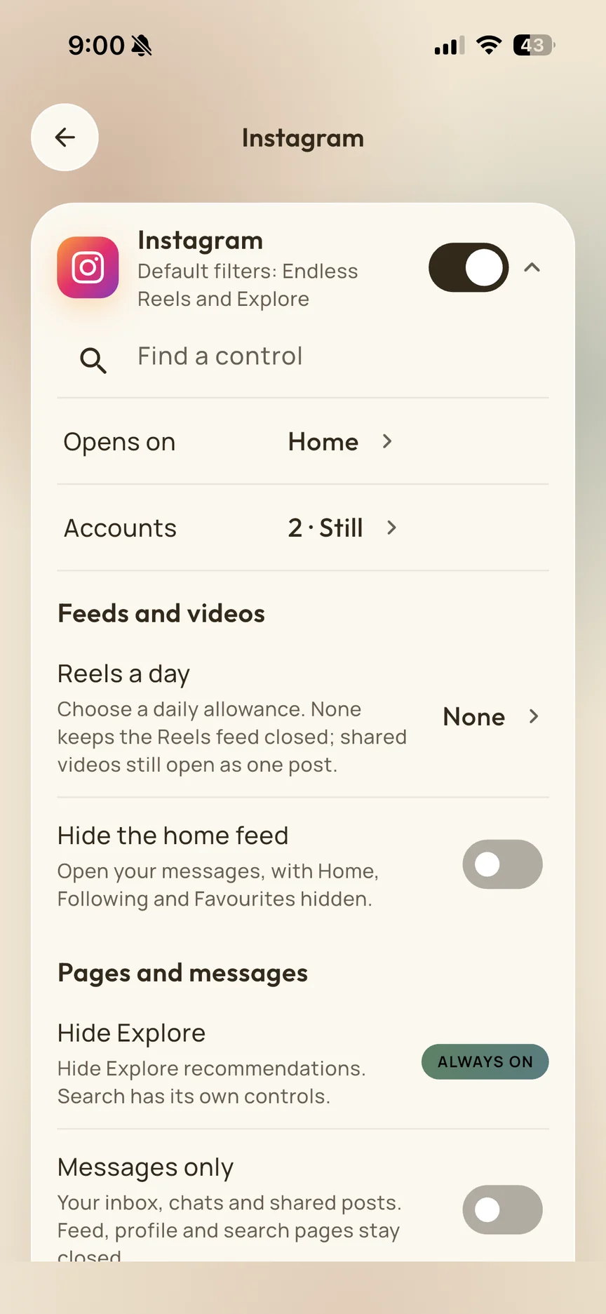 Still Social Instagram controls for Reels, Explore and messages